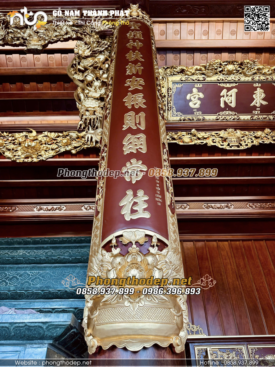 Câu đối sơn son thếp vàng kỹ lưỡng thi công tại Hưng yên
